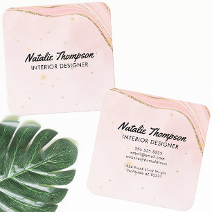 Cute Blush Pink Gold Glitter Watercolor Modern Square Business Card
