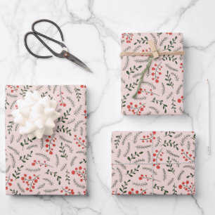 Cute blush pink green foliage greenery pattern wrapping paper sheet