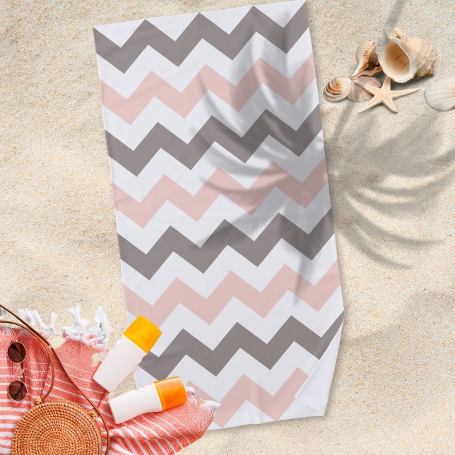 Cute Blush Pink Grey Chevron Pattern Beach Towel (Creator Uploaded)