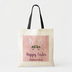 Cute Blush Pink Happy Easter Bunny Tote Bag