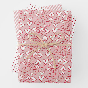 Cute Blush Pink Hearts Stripes Polka Dots Pattern Wrapping Paper Sheet