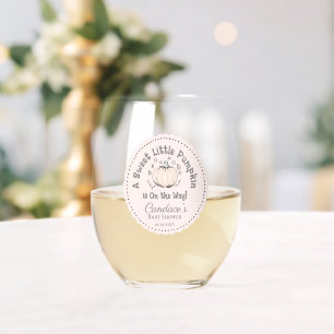 Cute Blush Pink Little Pumpkin Fall Baby Shower Stemless Wine Glass