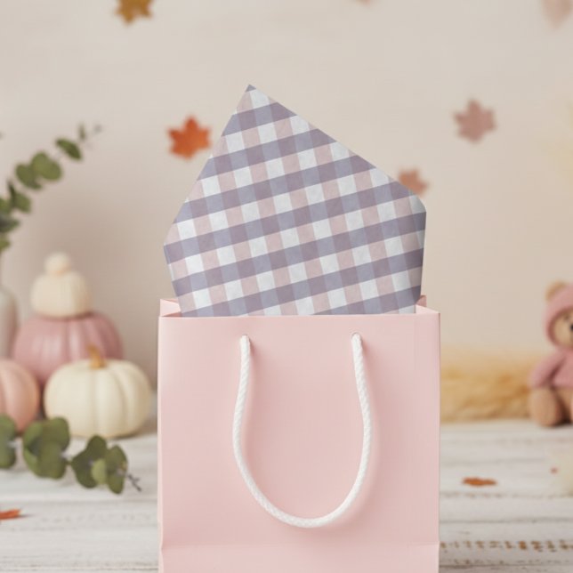 Cute Blush Pink & Purple Gingham Pattern Baby Girl Tissue Paper (Preppy Fall Baby Shower Tissue Paper. Cute Classic Pink and Purple Gingham Pattern for Baby Girl)