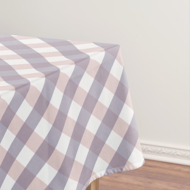 Cute Blush Pink & Purple Gingham Pattern Halloween Tablecloth (In Situ)