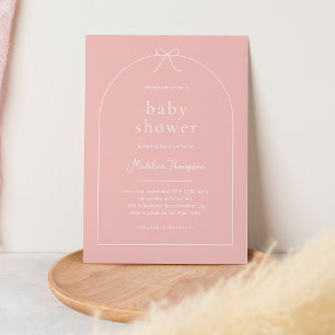 Cute Blush Pink Ribbon Bow Arch Baby Shower  Invitation