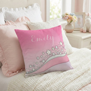 Cute Blush Pink & Silver Stars Dreamy Girl Name Cushion