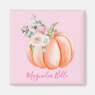 Cute Blush Pink Spring Floral Little Pumpkin Name Magnet