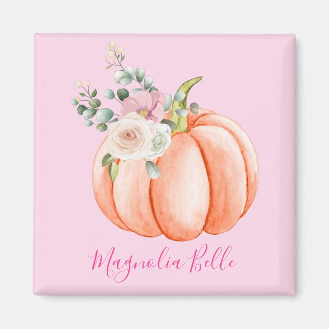 Cute Blush Pink Spring Floral Little Pumpkin Name Magnet (Front)