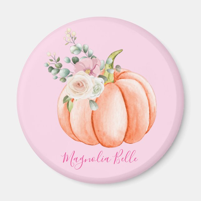 Cute Blush Pink Spring Floral Little Pumpkin Name Magnet (Front)