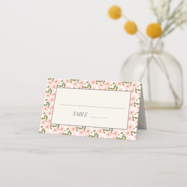 Cute Blush Pink Springtime Floral  Place Card (Front)