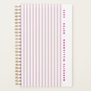 Cute Blush Pink Stripe Modern Personalised Planner