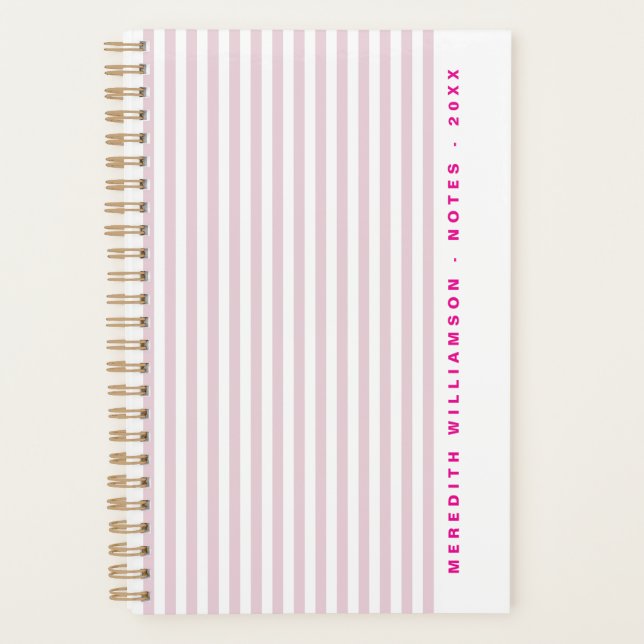 Cute Blush Pink Stripe Modern Personalised Planner (Front)