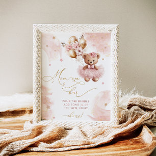 Cute Blush Pink Teddy Bear Balloons Mum-osa Bar Poster