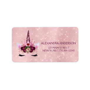 Cute Blush Pink Unicorn Birthday Party Label