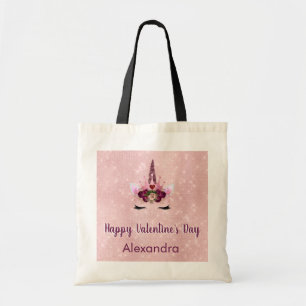 Cute Blush Pink Unicorn Valentine's Day Party Tote Bag