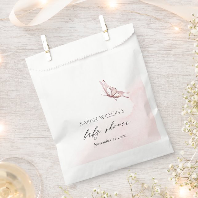 Cute Blush Pink Watercolor Butterfly Baby Shower  Favour Bag (Clipped)