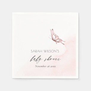 Cute Blush Pink Watercolor Butterfly Baby Shower  Napkin