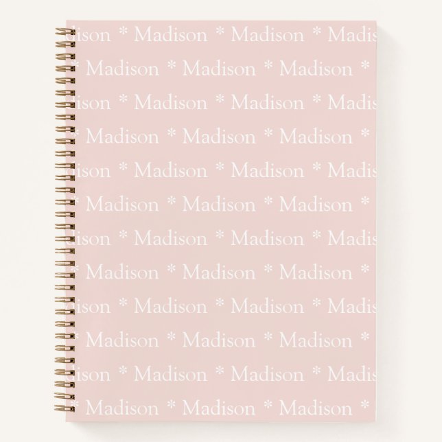 Cute blush pink white custom name pattern girly notebook (Front)