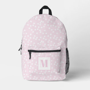 Cute Blush Pink & White Polkadots Monogrammed Kids Printed Backpack