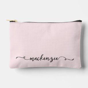 Cute Blush Pink White Script Typography Monogram Accessory Pouch