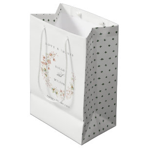 Cute Blush White Meadow Floral Wreath Wedding Medium Gift Bag