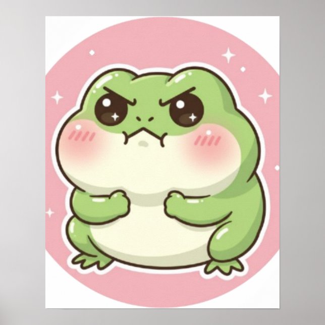 Cute Blushing Frog Poster Kawaii Frog Aesthetic  (Front)