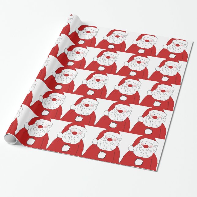 Cute Blushing Santa Wrapping Paper (Unrolled)