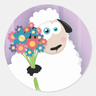 Cute Blushing Sheep Holding Flowers Stickers