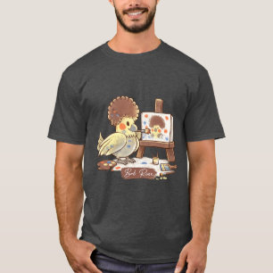 Cute Bob Ross Cockatiel Painting Bird Artist T-Shi T-Shirt