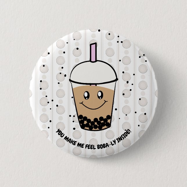 Cute Boba Bubble Tea Pun Button (Front)
