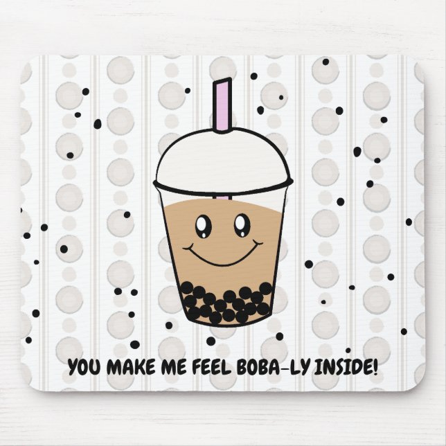 Cute Boba Bubble Tea Pun Mousepad (Front)