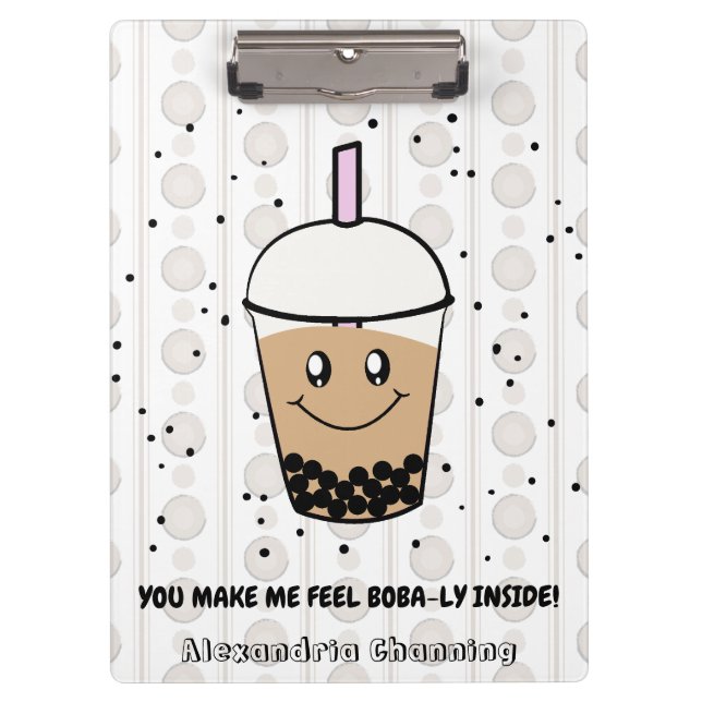 Cute Boba Bubble Tea Pun Personalised Clipboard (Front)