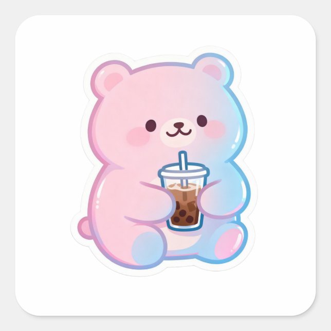 Cute Boba Cat You’ll Love Square Sticker (Front)