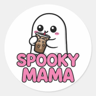 Cute Boba Ghost - Spooky Mama Kawaii Halloween Classic Round Sticker