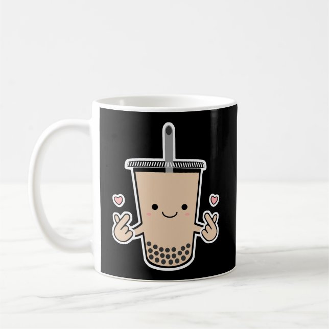 Cute Boba K-Pop Bubble Milk Tea Korean Finger Hear Coffee Mug (Left)