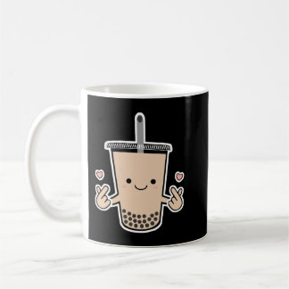 Cute Boba KPop Bubble Milk Tea Korean Finger Heart Coffee Mug