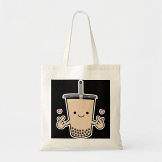 Cute Boba KPop Bubble Milk Tea Korean Finger Heart Tote Bag