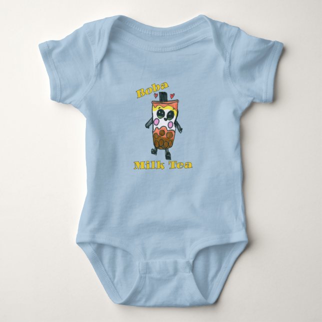 Cute Boba Milk Tea Kids (Taiwan Bubble Milk Tea) Baby Bodysuit (Front)