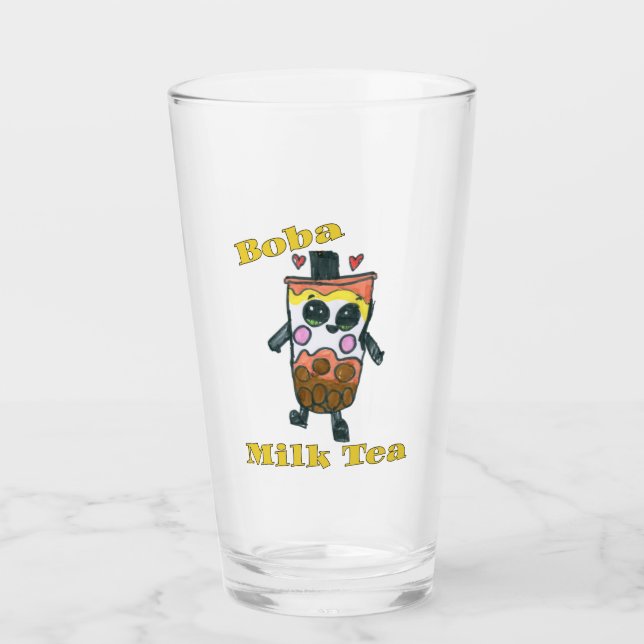 Cute Boba Milk Tea Kids (Taiwan Bubble Milk Tea) Glass (Front)