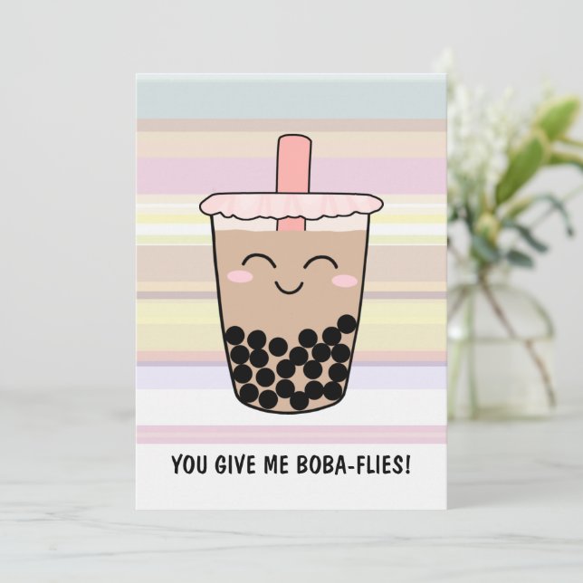 Cute Boba Milk Tea Pun Invitation (Standing Front)