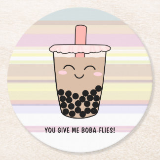 Cute Boba Milk Tea Pun Round Paper Coaster