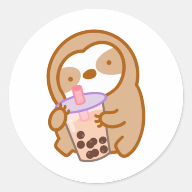 Cute Boba Milk Tea Sloth Sticker  (Front)