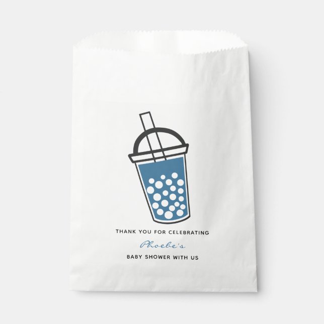 Cute Boba Tea Baby Shower Thank You Personalised Favour Bag (Front)