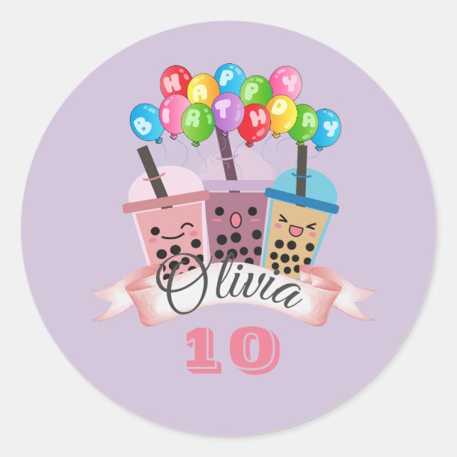 Cute Boba Tea Birthday Celebration Sticker  (Front)