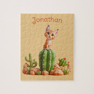 Cute Bobcat on cactus Jigsaw Puzzle