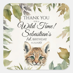 Cute Bobcat Woodland Thank You Birthday Square Sticker