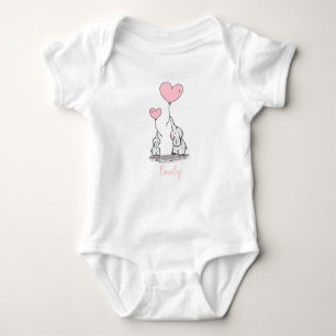 Cute bodysuit with baby elephants and name
