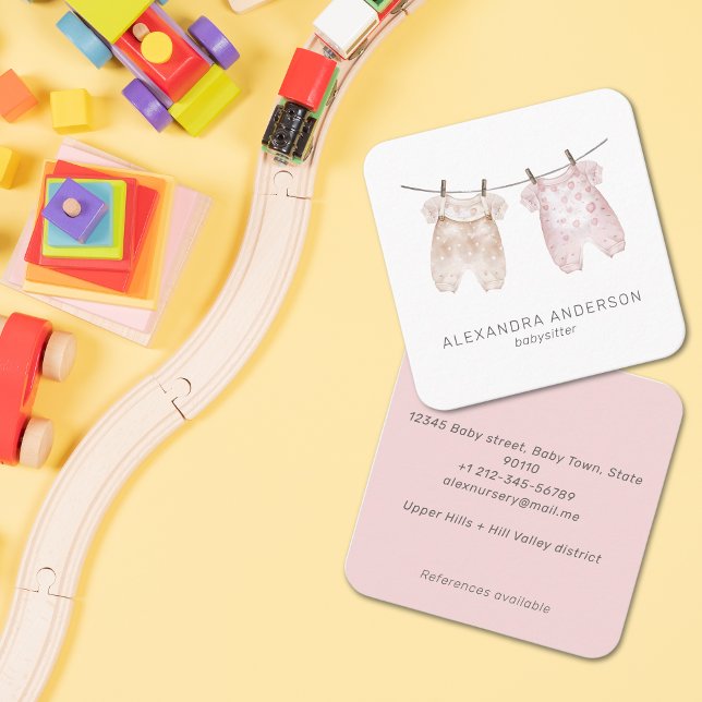 Cute Bohemian Baby Clothing Watercolor Nanny Square Business Card (Cute Bohemian Baby Clothing Watercolor Nanny Square Business Card)