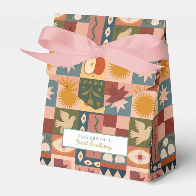 Cute Bohemian Celestial Patchwork Favour Box (Front Side)