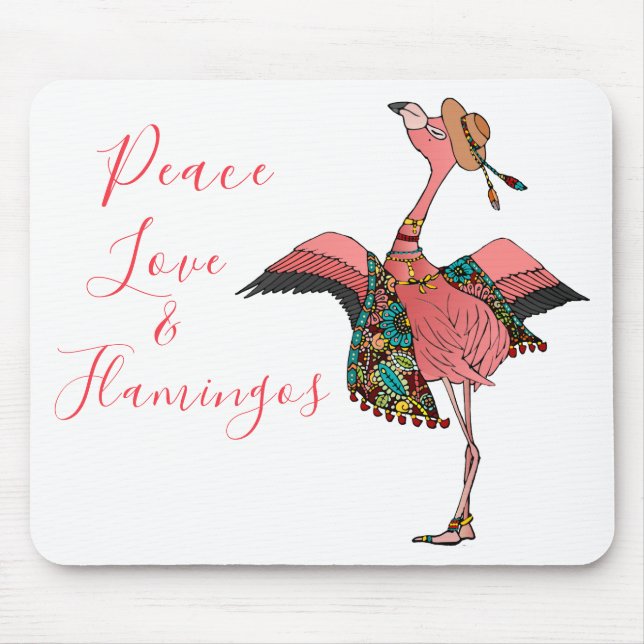 Cute Bohemian Flamingo Peace Love & Flamingos Mouse Pad (Front)